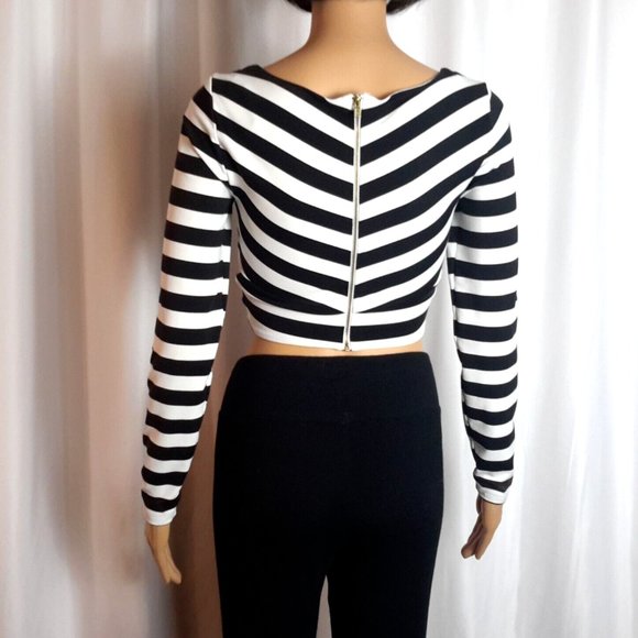 bebe Stripe Wrap Crop Top Long Sleeves Size S (=e) - Picture 4 of 8